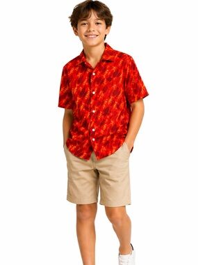 GAP Kids Red Fish Print Button Up Shirt Hawaiian Short Sleeve Boys XL 12